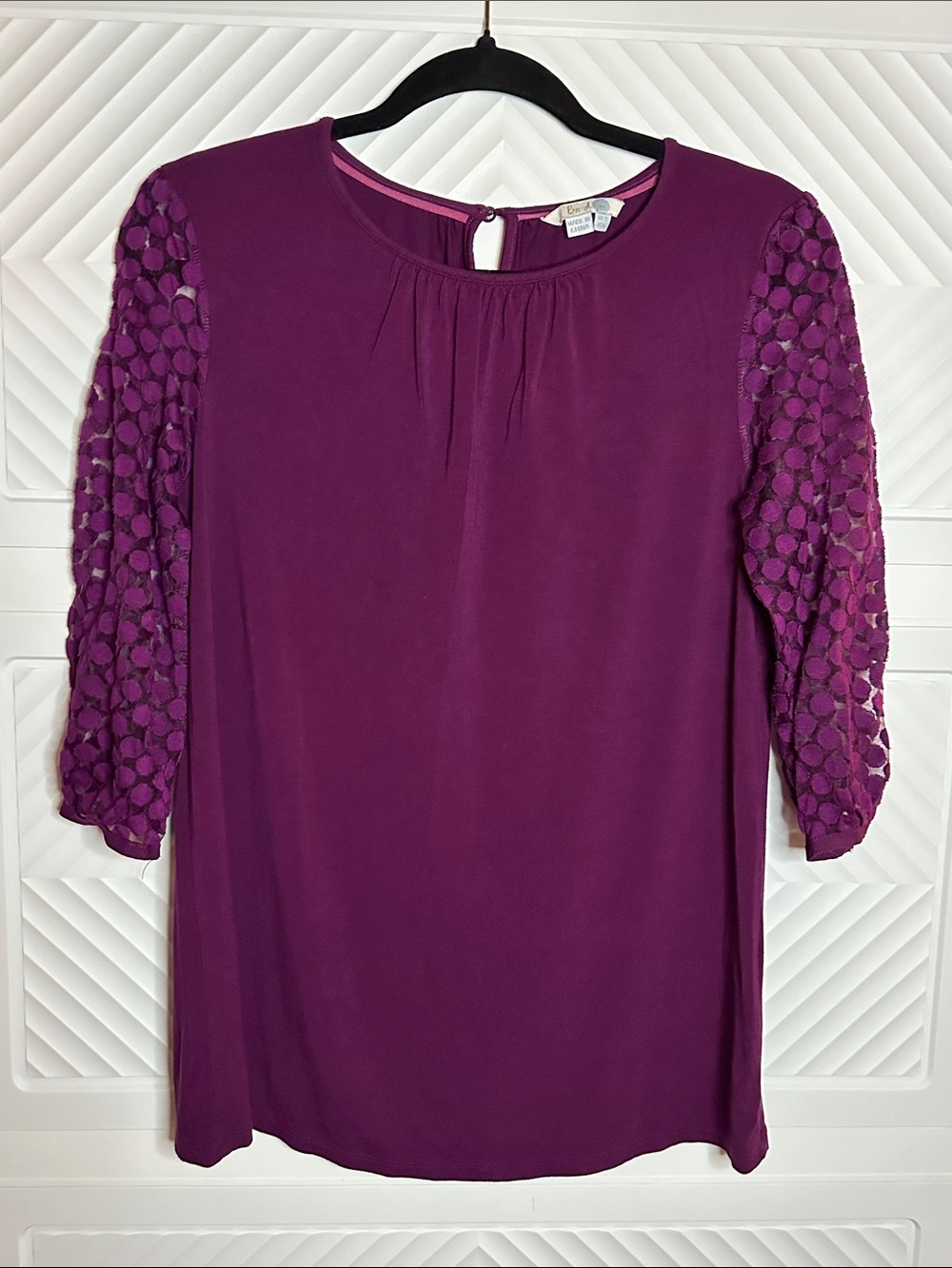 Boden Plum Purple Lace Sleeve Long Sleeve Top